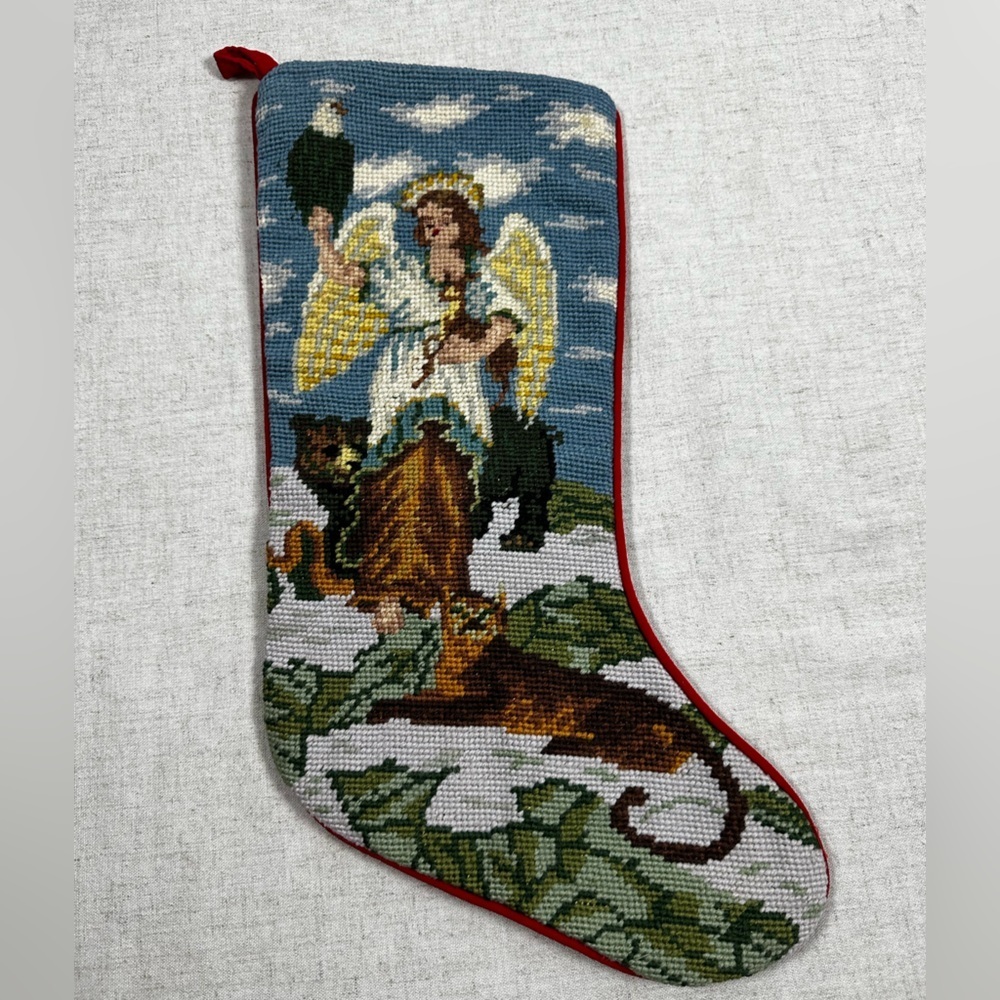 Vintage Wool Needlepoint Christmas Stocking